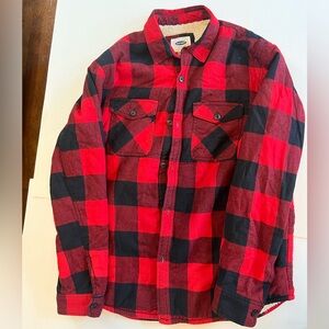 Old Navy Men’s Flannel Sherpa Jacket, size XL, Red/Black